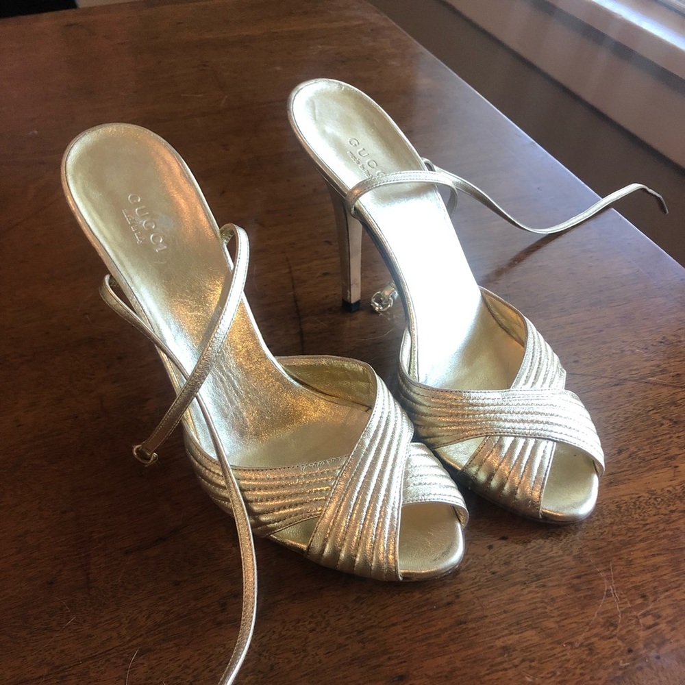 Gucci Metallic Gold Strappy Heels